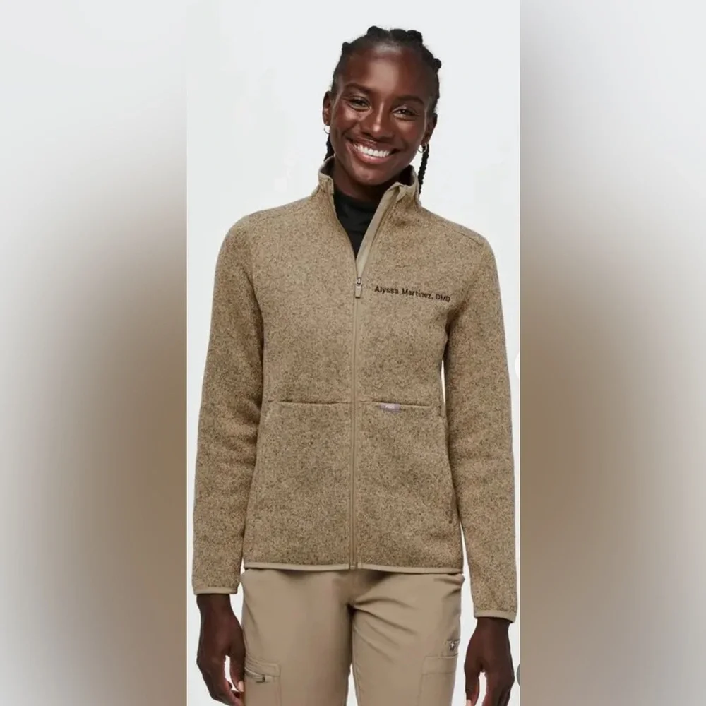 FIGS On Shift Sweater Knit Jacket Size XL Heather Light Oak 🤎🤍🤎 - Picture 3 of 15